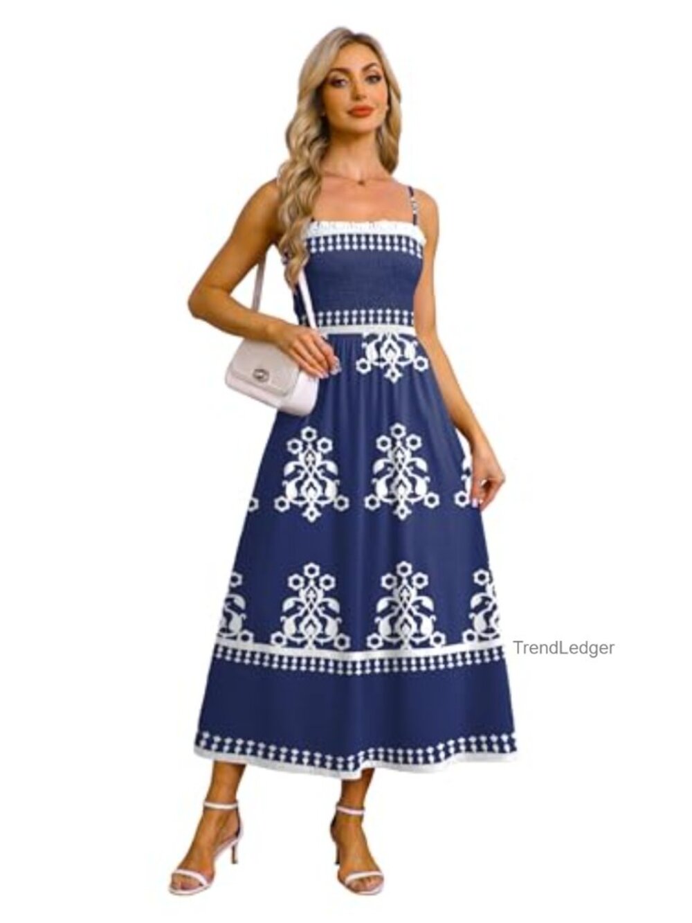 Spaghetti Strap Maxi Dress Smocked with Pockets Boho Beach Long Sundress - Picture 3 of 7